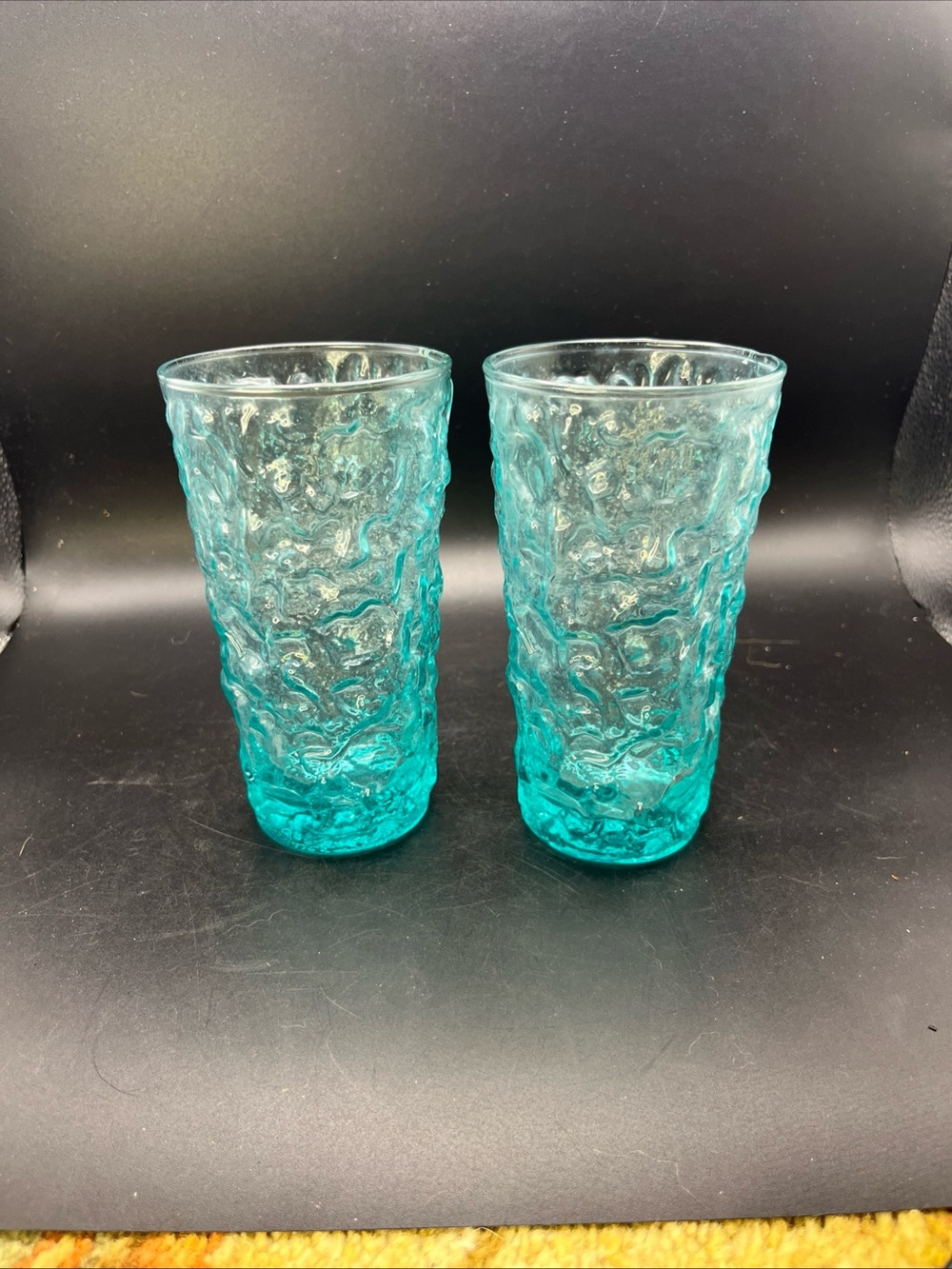 2 Anchor Hocking 5.5 " Milano Lido Glass Tumblers Aqua Blue Vintage